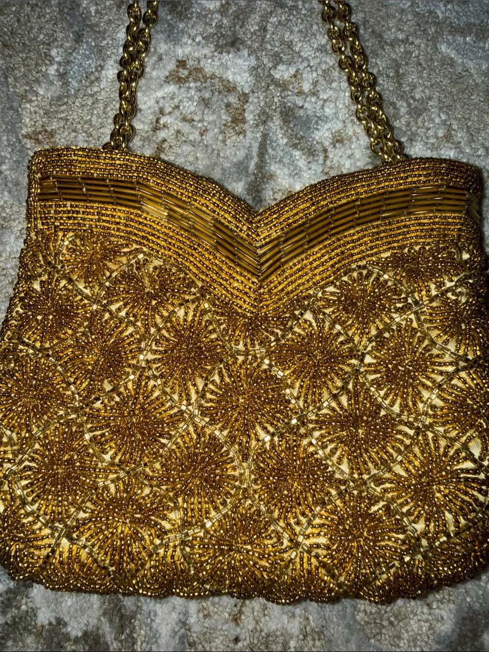 Vintage Gold Beaded Evening Shoulder Bag Made in Macau
